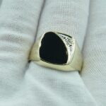 Massiver Herrenring Signet aus 585 Gelbgold mit Onyx und Diamant