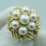 Wuchtiges Vintage Ring aus 585/- Gelbgold mit 7 Perlen