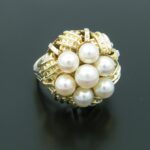 Wuchtiges Vintage Ring aus 585/- Gelbgold mit 7 Perlen